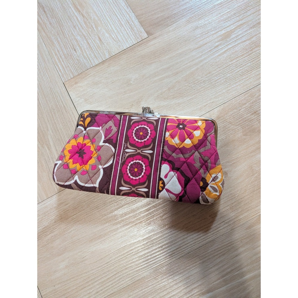 Vera Bradley Plum Carnaby  Quilted Double Kisslock Frame Clutch Wallet Purple